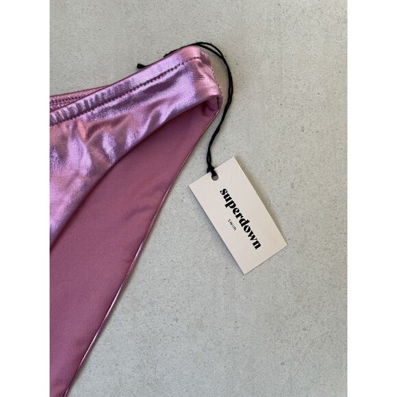 Revolve Superdown Swim Bikini Bottom Natalia Stretch Pink Metallic - Picture 2 of 9